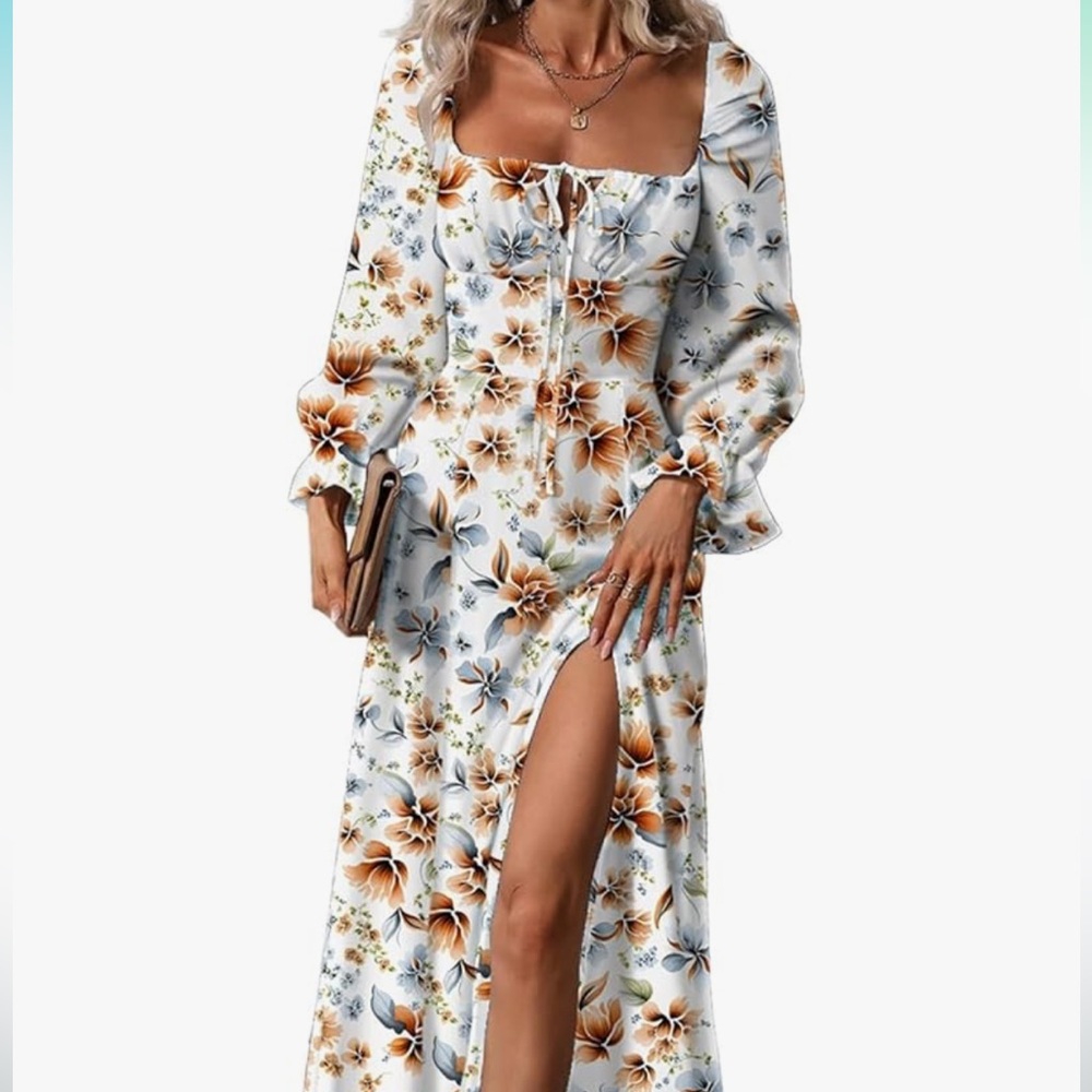 Floral Milk Maid Long Sleeve Midi Dress